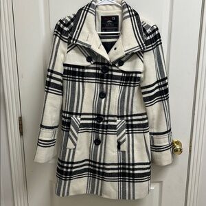 Roots Wool Blend Plaid Midi Coat | Size S